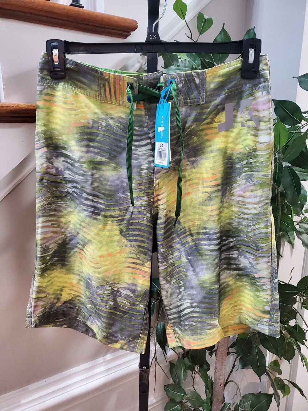 Just Keep Livin Men's Multicolor Polyester Logo Print Pull On Swimwear Shorts 30